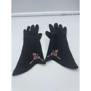 Vintage Wear Right Black Suede Embroidered Gloves Made in France
